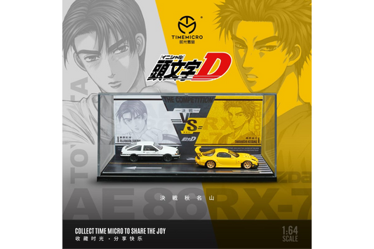 Time Micro 1/64 Initial D Series Toyota Sprinter Trueno (AE86) White Hood Takumi Fujiwara Vs Mazda RX-7 FD3S Takahashi Keisuke