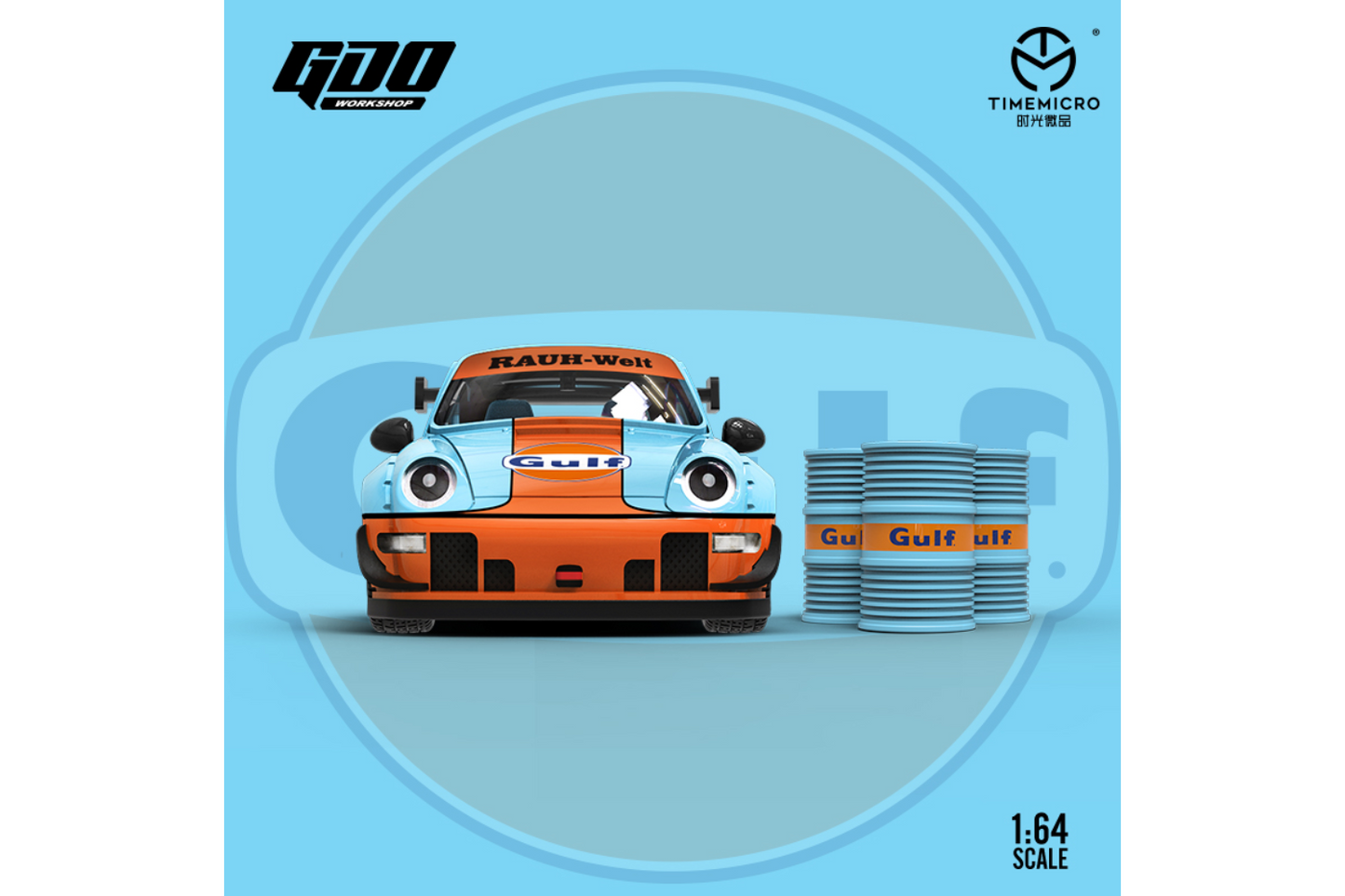 Time Micro x GDO Q Version 1/64 Porsche 911 RWB993 in Gulf Livery