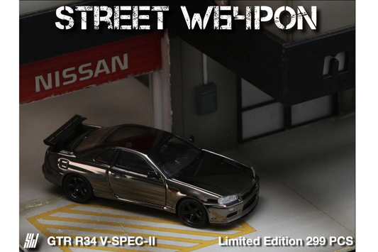 Street Weapon 1/64 Nissan Skyline GT-R V-Spec II (R34) in Dark Plated Chrome