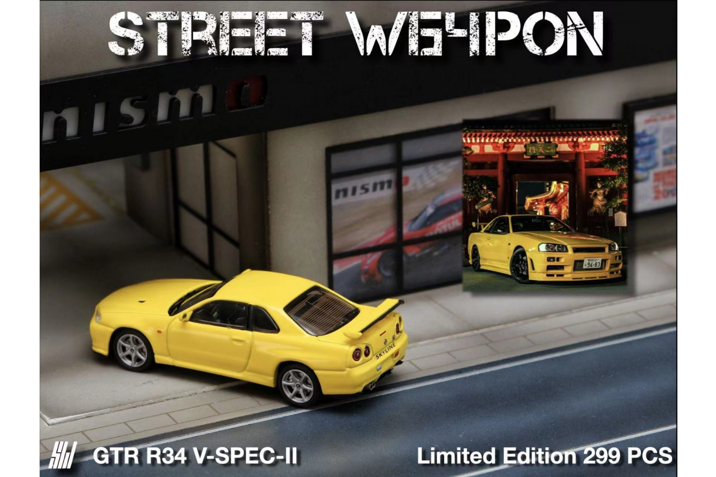 Street Weapon 1/64 Honda Civic EG6 in Knuckles Livery - Nissan Skyline GT-R (R34) V-Spec II in Yellow