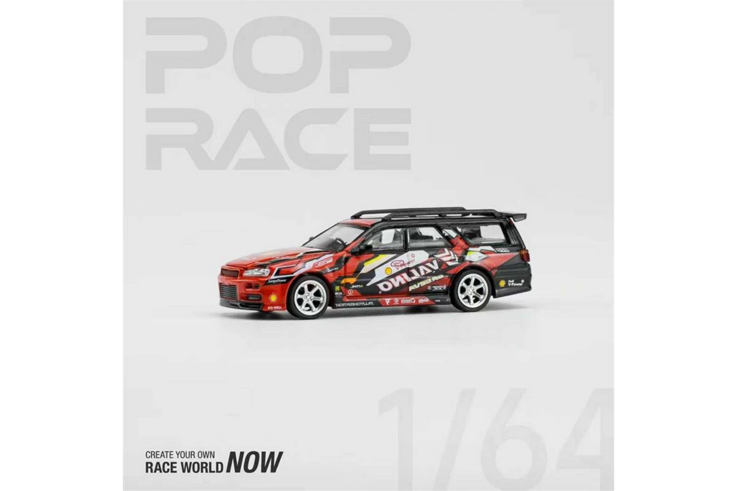 Pop Race x Tiny 1/64 Nissan Stagea GT-R (R34) Wagon - Shell Valino - Pluto Mok "Driftagea34" - Hong Kong Toycar Salon 2023