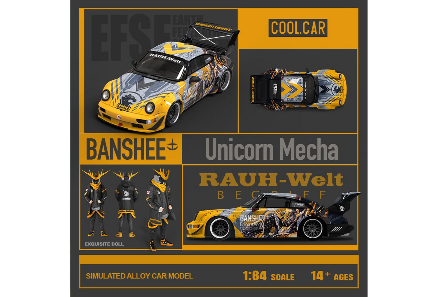 Cool Car 1/64 Porsche 911 RWB 964 "Banshee Unicorn Gundam"