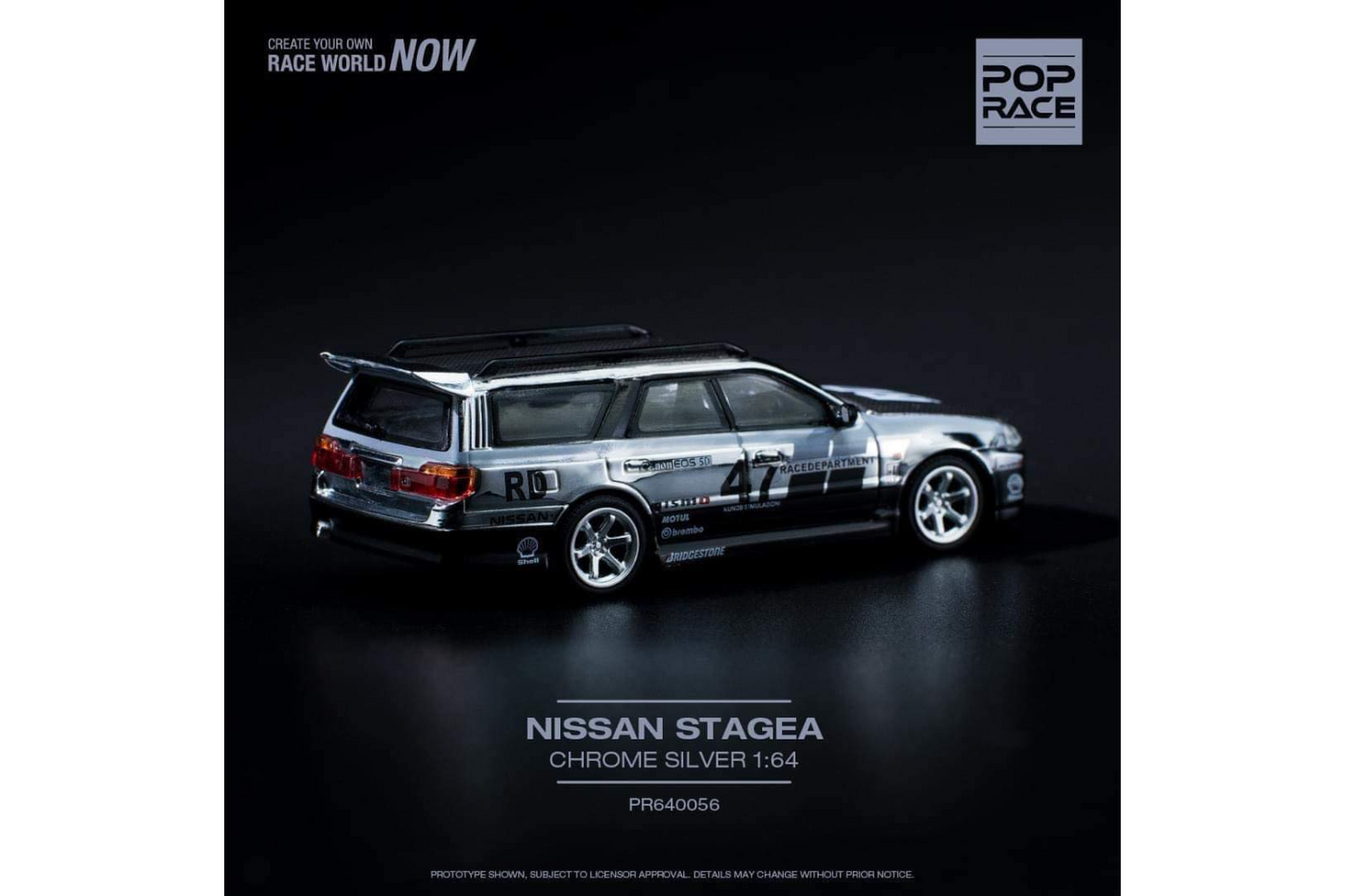 Pop Race 1/64 Nissan Stagea GT-R (R34) Wagon in Chrome Silver