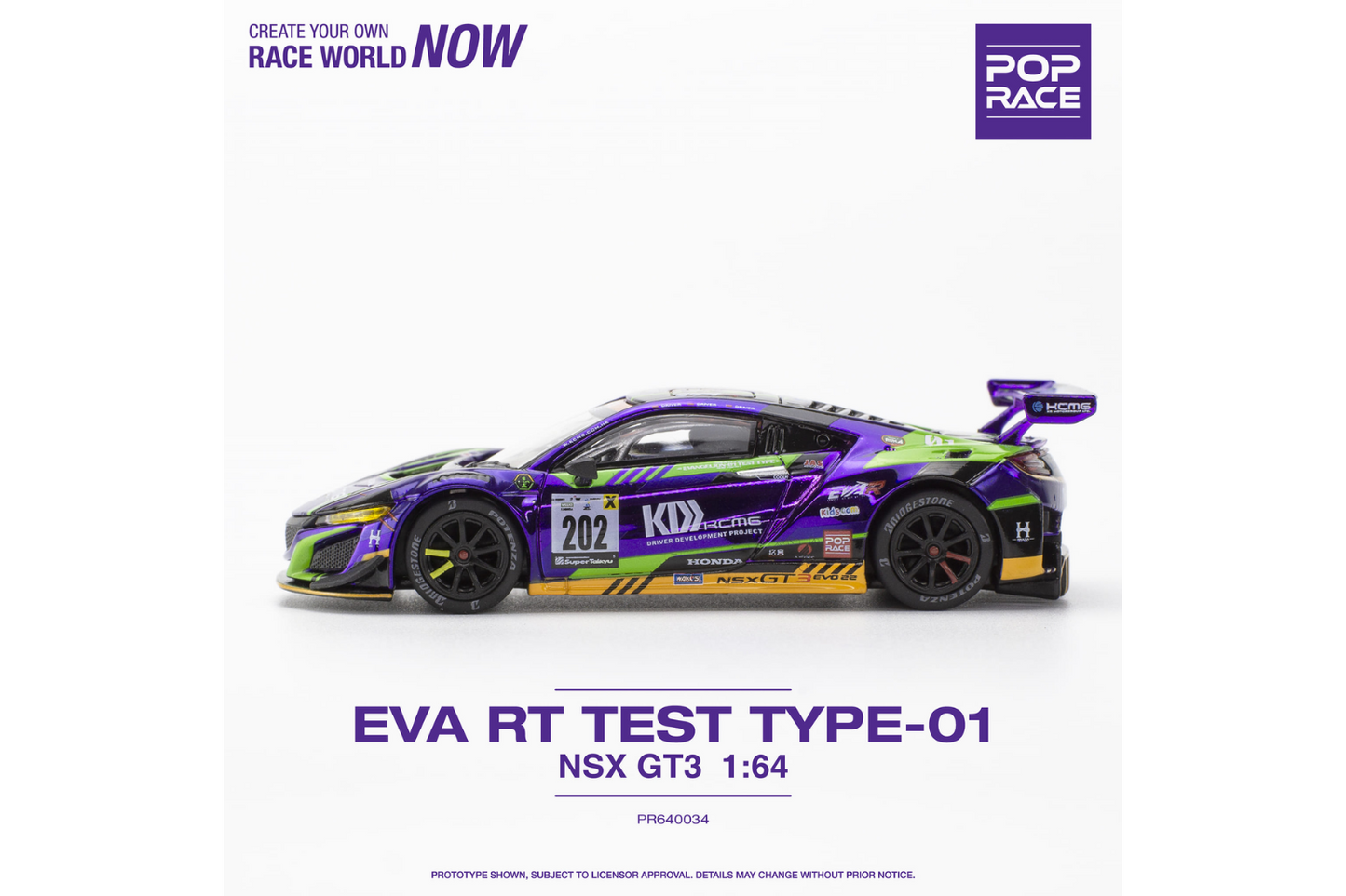 Pop Race 1/64 Honda NSX GT3 EVA RT Test Type-01 Race Car in Purple
