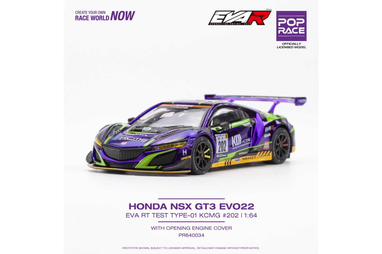Pop Race 1/64 Honda NSX GT3 EVA RT Test Type-01 Race Car in Purple