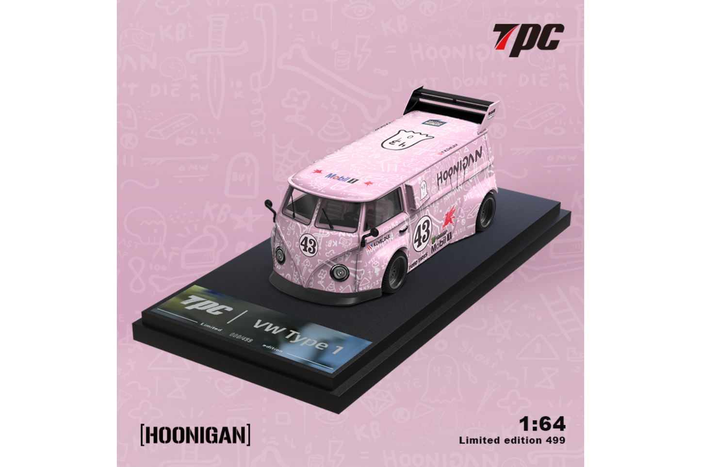 TPC 1/64 RWB VW T1 Van and Porsche 992 GT3 RS Trailer Set in Pink "Hoon" Livery