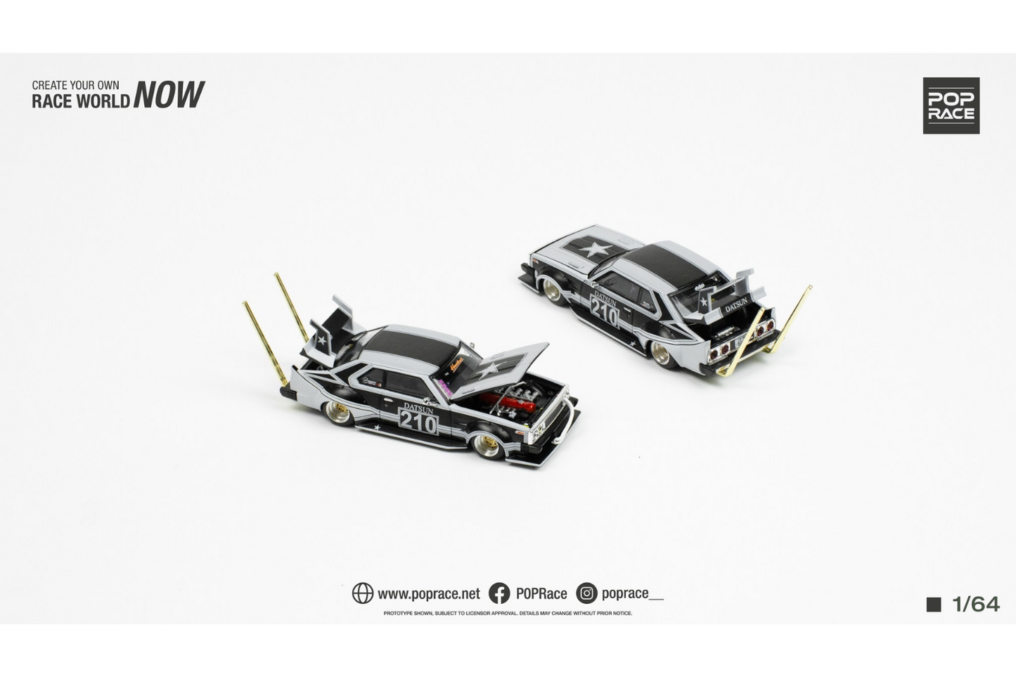 Pop Race 1/64 Nissan Skyline (C210) Bosozoku Style in Matte Black/Silver