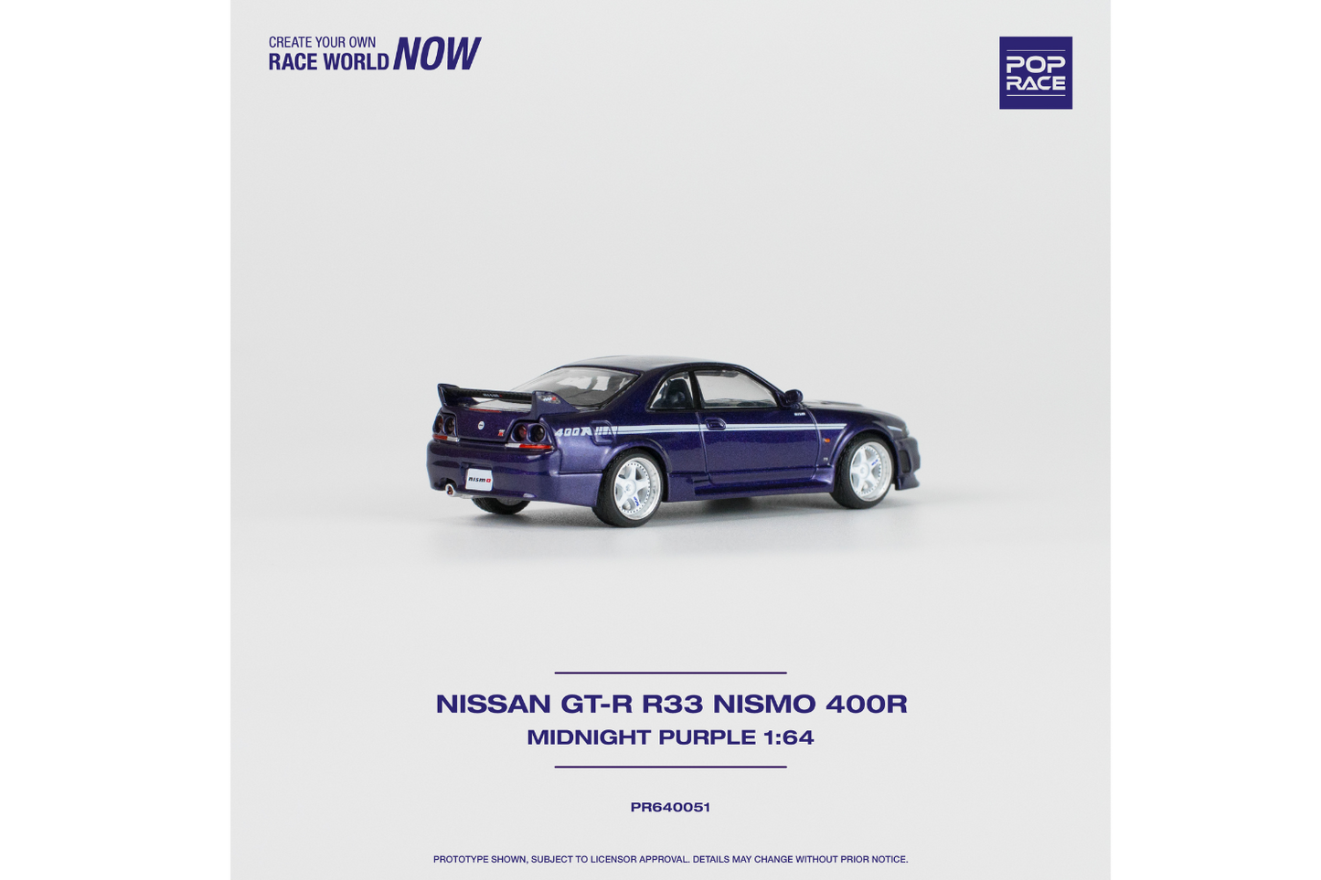 Pop Race 1/64 Nissan Skyline GT-R Nismo 400R (R33) in Midnight Purple