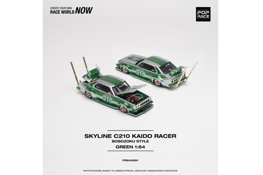Pop Race 1/64 Nissan Skyline (C210) Bosozoku Style in Silver/Green