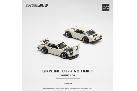 Pop Race 1/64 Nissan Skyline GT-R V8 Drift (Hakosuka) in White