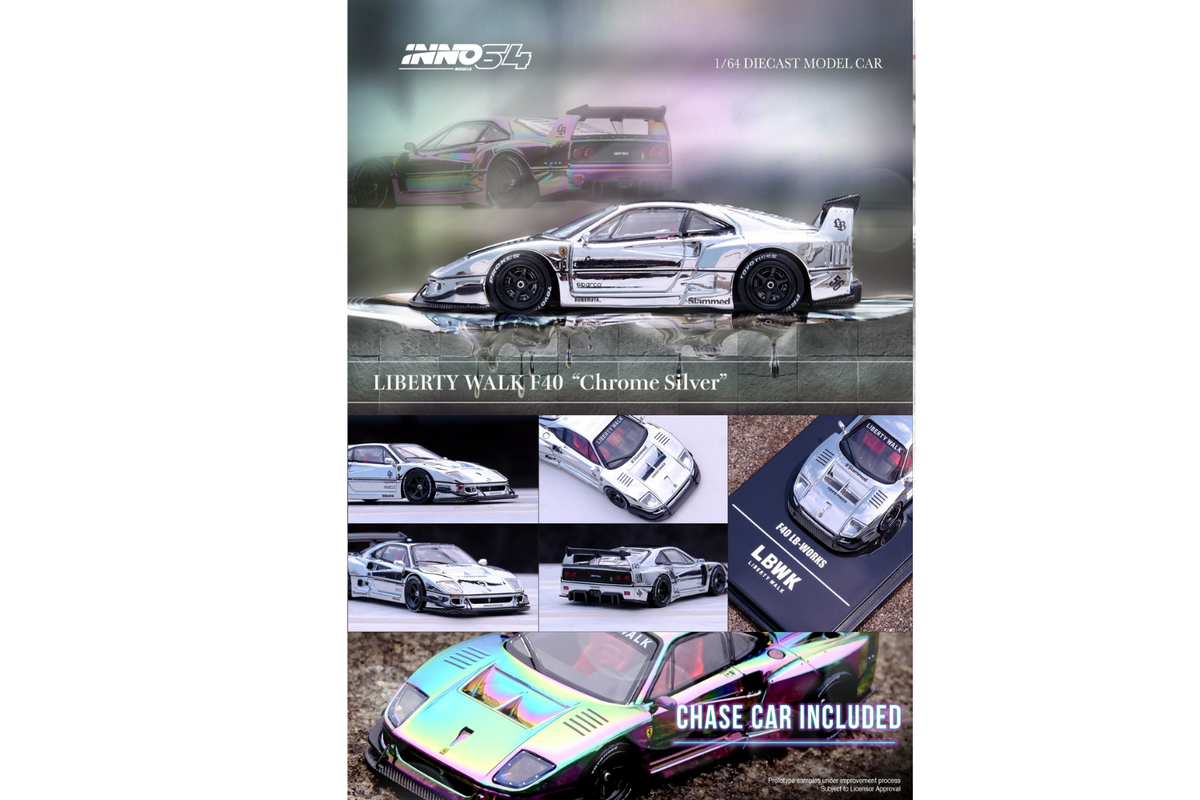 Inno64 LBWK Ferrari F40 in Chrome Silver - Hobby Expo China 2024 Inno64 LBWK Ferrari F40 in Chrome Silver - Hobby Expo China 2024