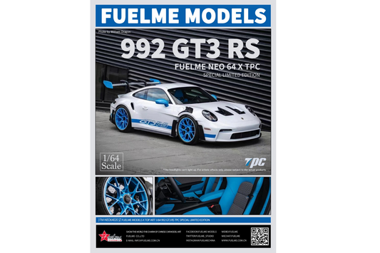 FuelMe Model x TPC 1/64 Porsche 911 (992) GT3 RS in White/Riviera Blue