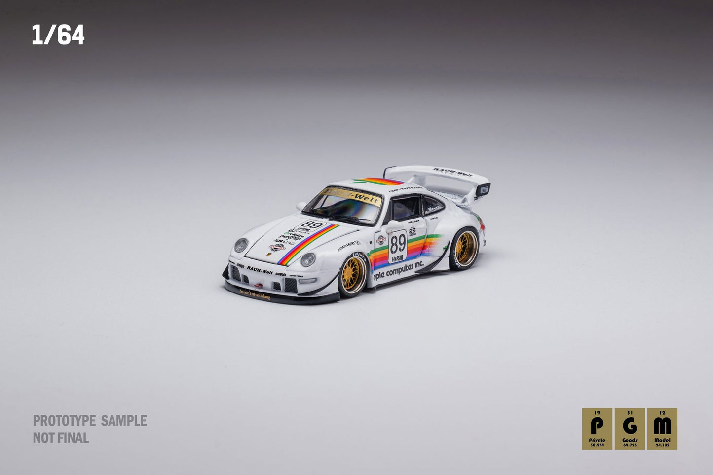PGM 1:64 Porsche 911 RWB 993 in Apple Livery on Standard Base