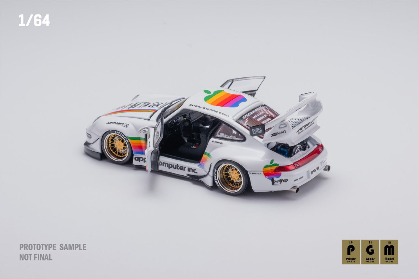 PGM 1:64 Porsche 911 RWB 993 in Apple Livery on Luxury Base