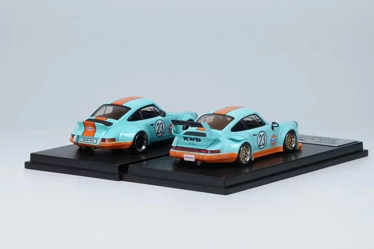 Model Collect 1/64 Porsche RWB930 High wing & RWB964 Duck Tail Two Car Set in Gulf Livery