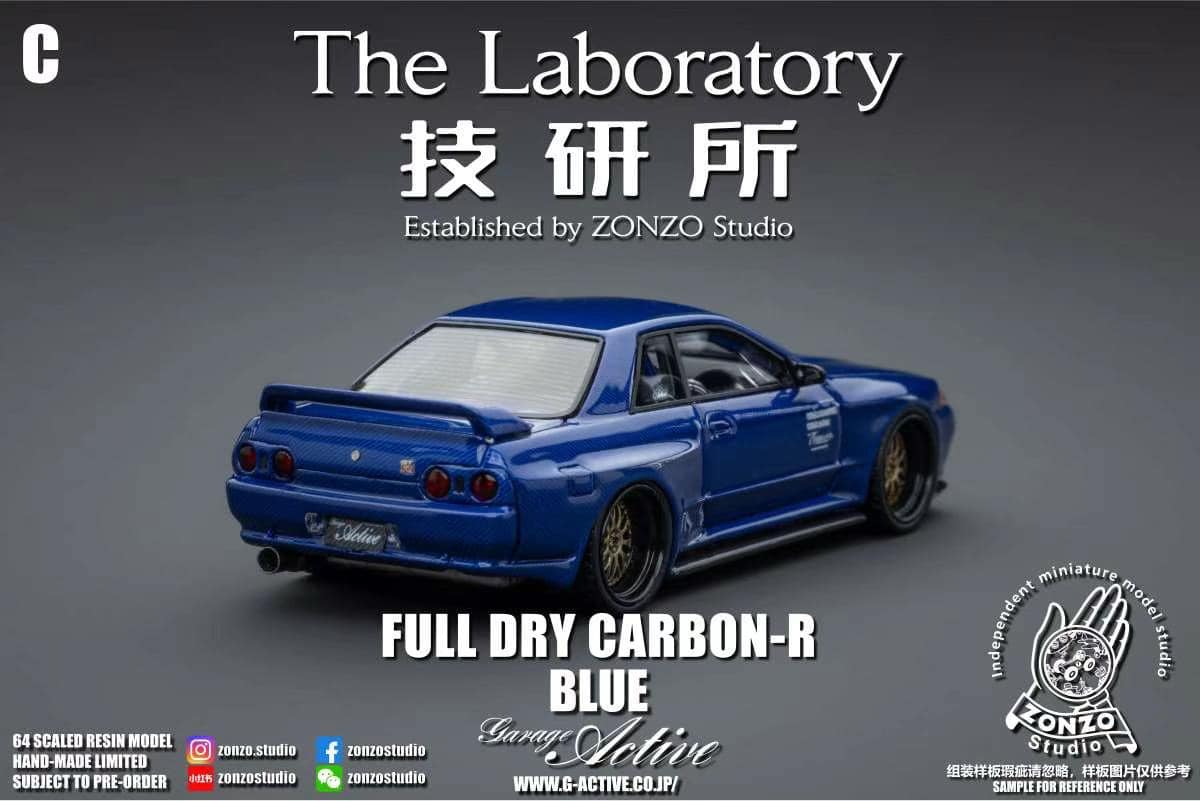 The Laboratory Established by ZONZO Studio 1/64 Nissan Skyline GT-R (R32)  Garage Active Widebody - SEMA Version In Full Blue Carbon