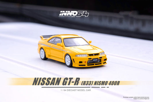 Inno64 Nissan Skyline GT-R (R33) Nismo 400R in Lightning Yellow
