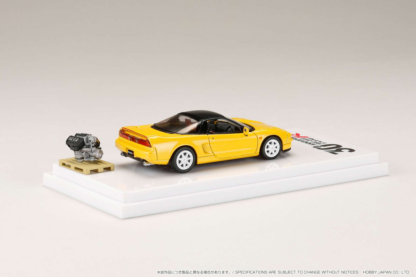 Hobby Japan 1/64 Honda NSX (NA1) Type R 1994 30th Anniversary with Engine Display Model in Indy Yellow Pearl