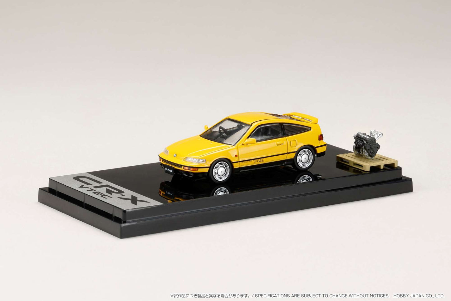 Hobby Japan 1/64 Honda CR-X SiR (EF8) 1989 with Engine Display Model in Yellow