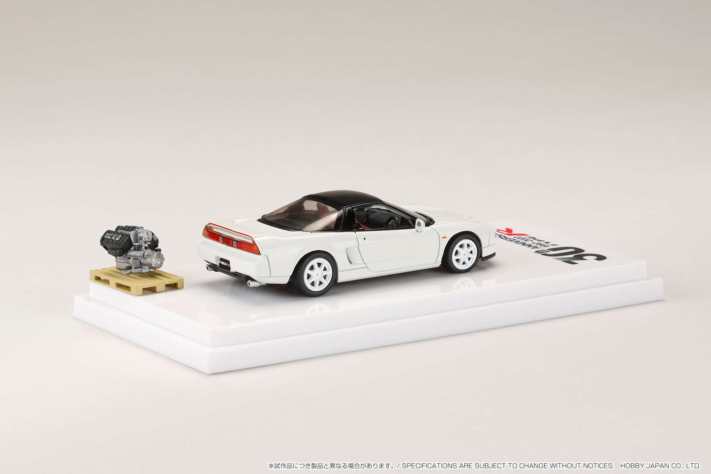 Hobby Japan 1/64 Honda NSX (NA1) Type R 1994 30th Anniversary with Engine Display Model in Championship White