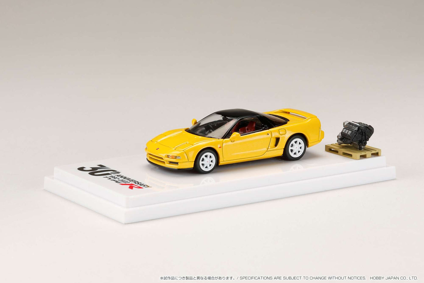 Hobby Japan 1/64 Honda NSX (NA1) Type R 1994 30th Anniversary with Engine Display Model in Indy Yellow Pearl