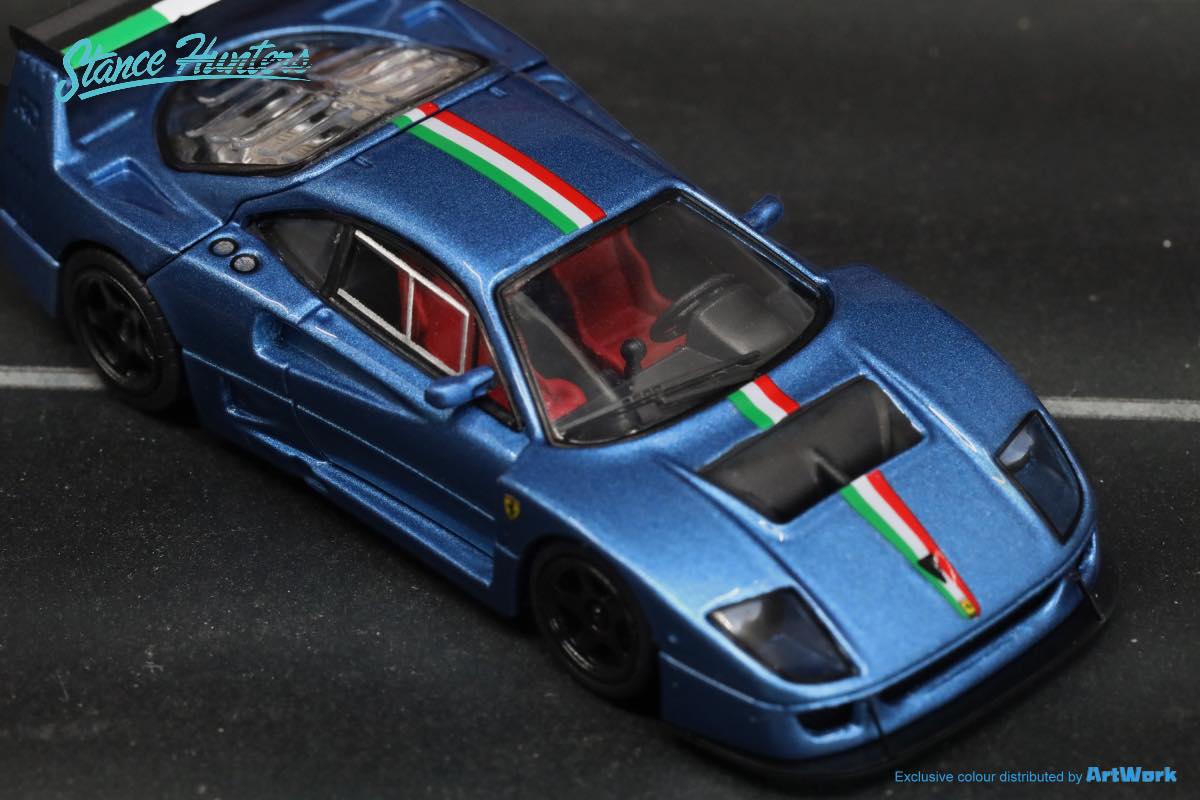 Stance Hunters 1/64 Ferrari F40LM in Metallic Blue with Italian Stripe