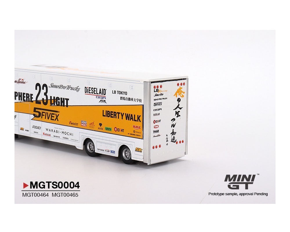 Mini GT LB Racing Transporter Set - Mercedes-Benz Actros Racing