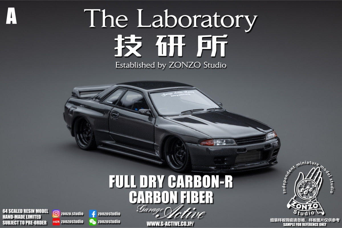The Laboratory Established by ZONZO Studio 1/64 Nissan Skyline GT-R (R32) Garage Active Widebody - SEMA Version In Full Black Carbon