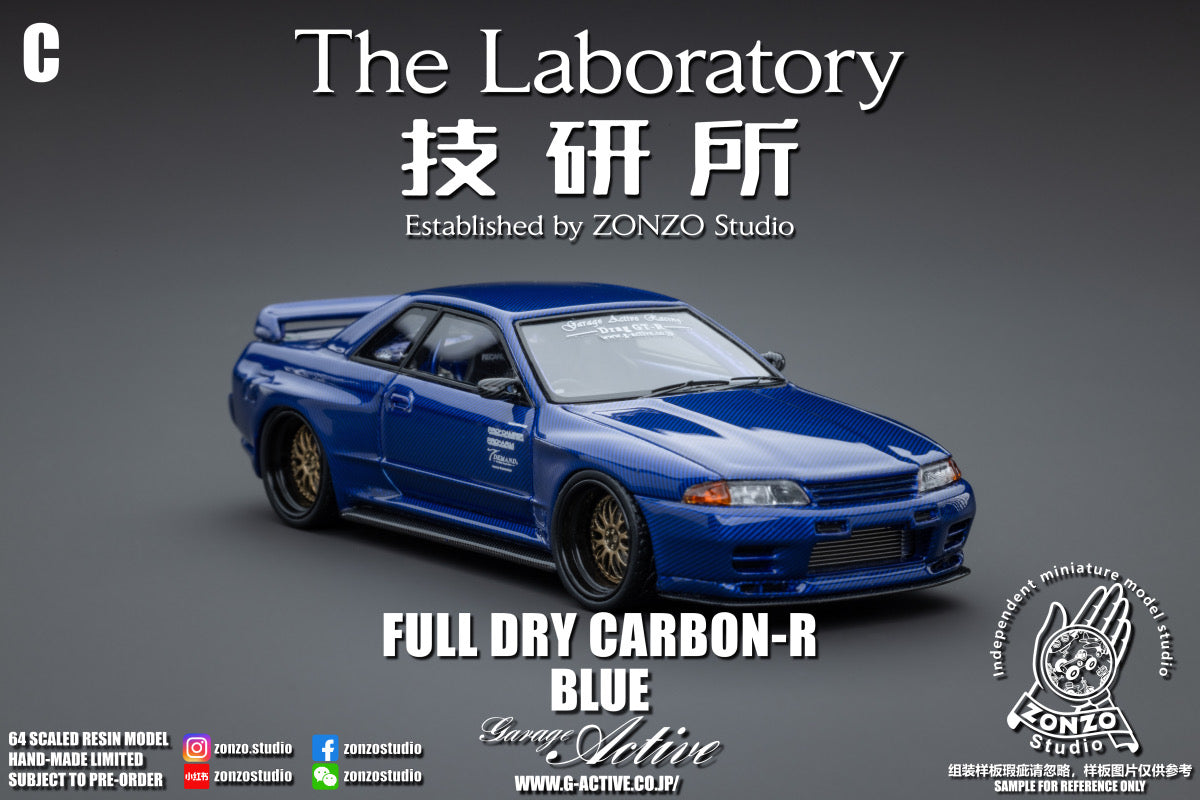 The Laboratory Established by ZONZO Studio 1/64 Nissan Skyline GT-R (R32)  Garage Active Widebody - SEMA Version In Full Blue Carbon