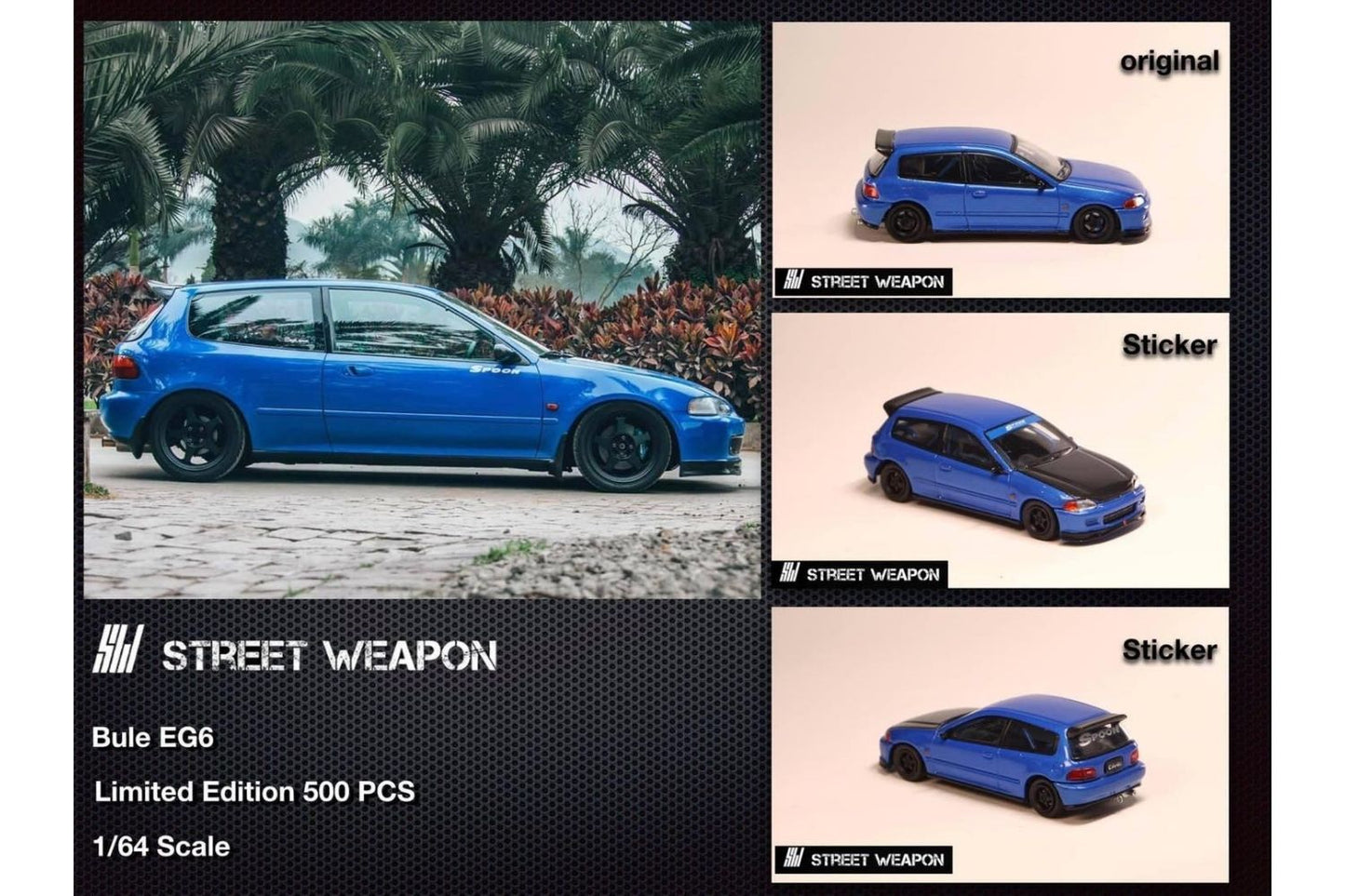 Street Weapons 1/64 Honda Civic EG6 in Blue