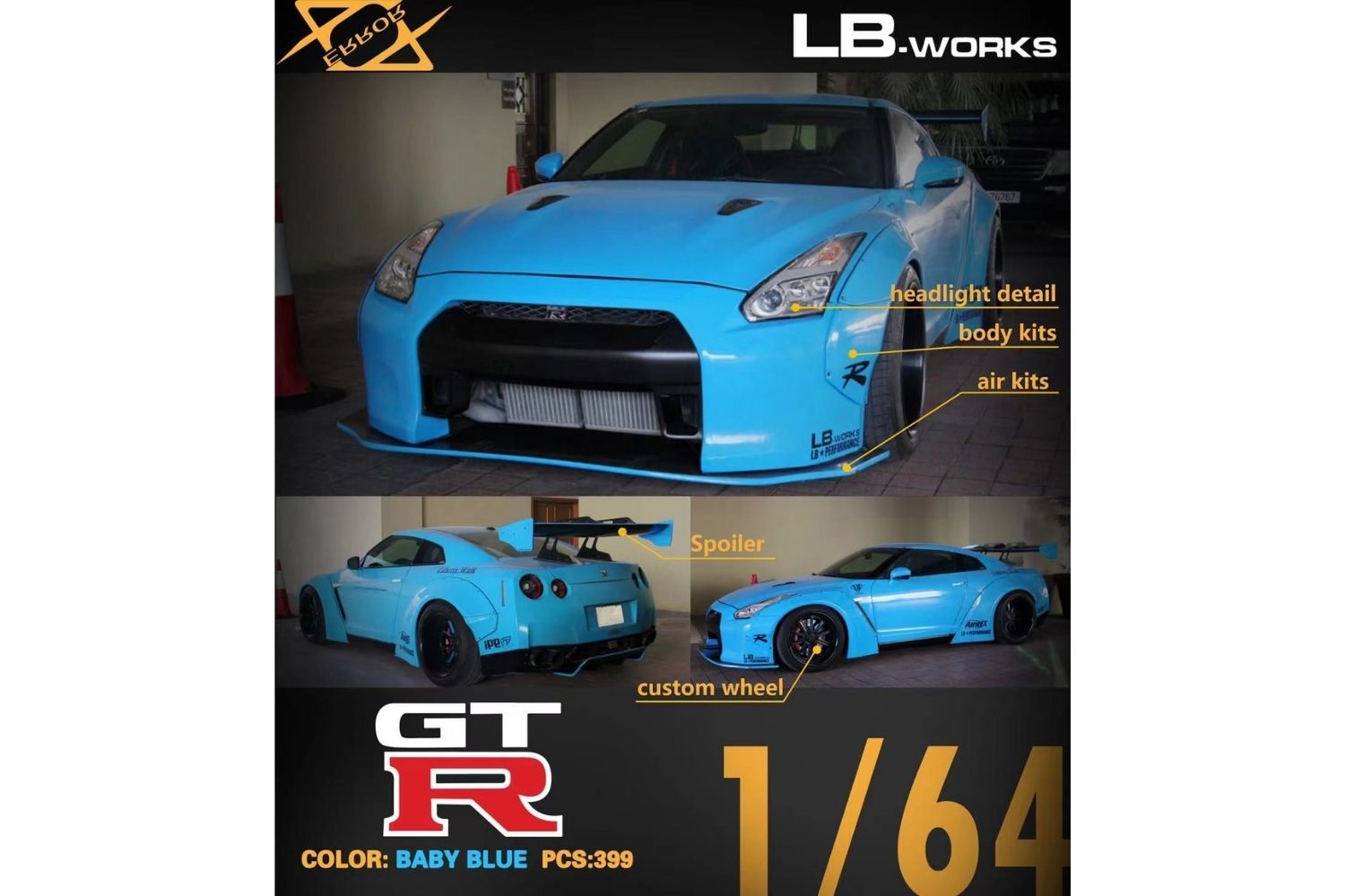 Error 404 Model 1/64 LB-Works LBWK Nissan Skyline GT-R (R35) in Baby Blue