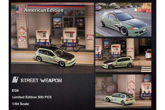 Street Weapon 1/64 Honda Civic EG6 in Matte Green "Shark Mouth"
