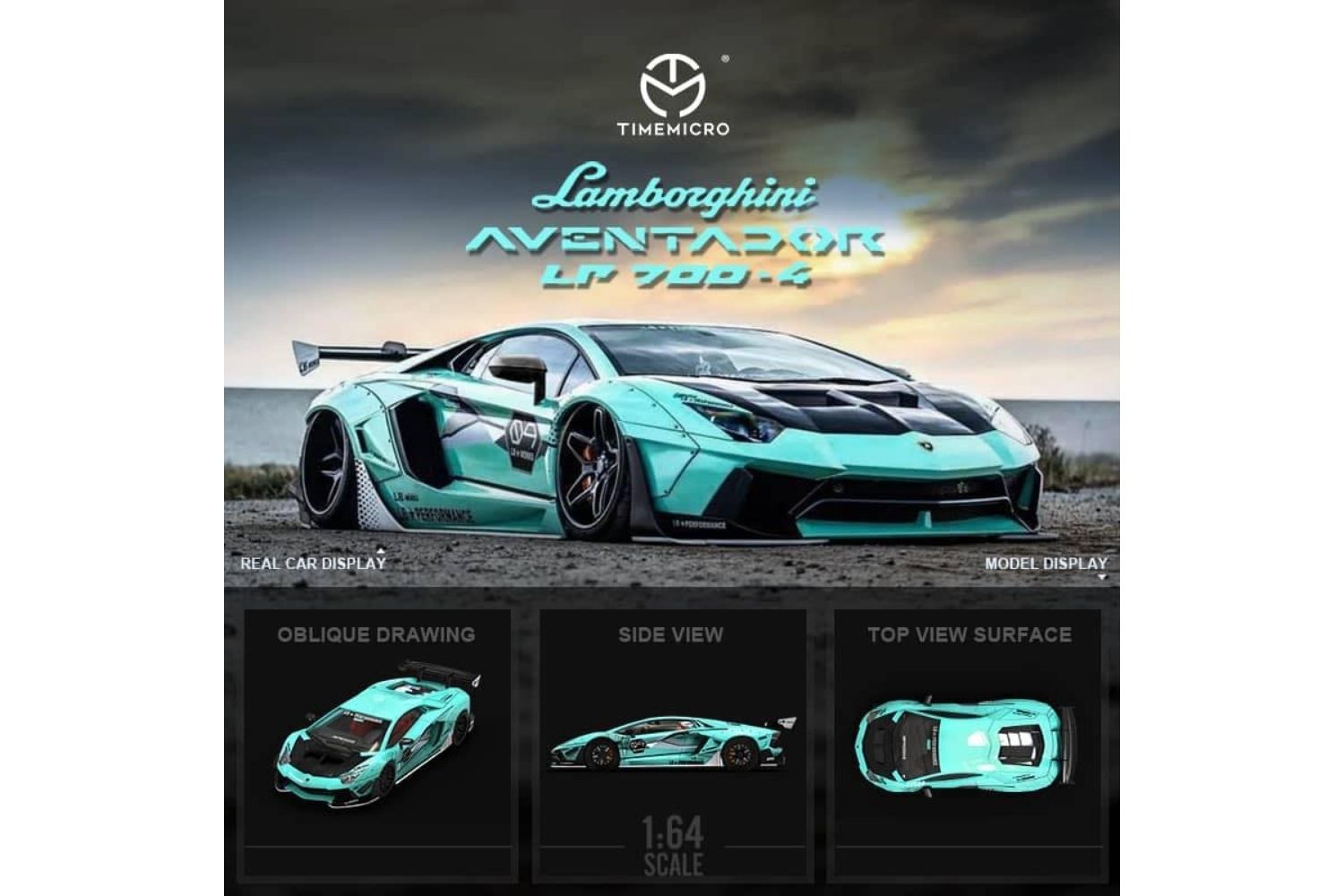 Time Micro 1/64 Lamborghini Aventador LP700-4 LB 2.0 Widebody in Tiffany  Blue #9