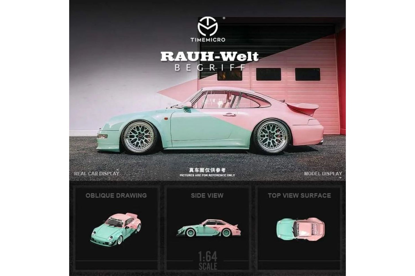 Time Micro 1/64 Porsche 911 RWB993 in Tiffany Blue/Pink