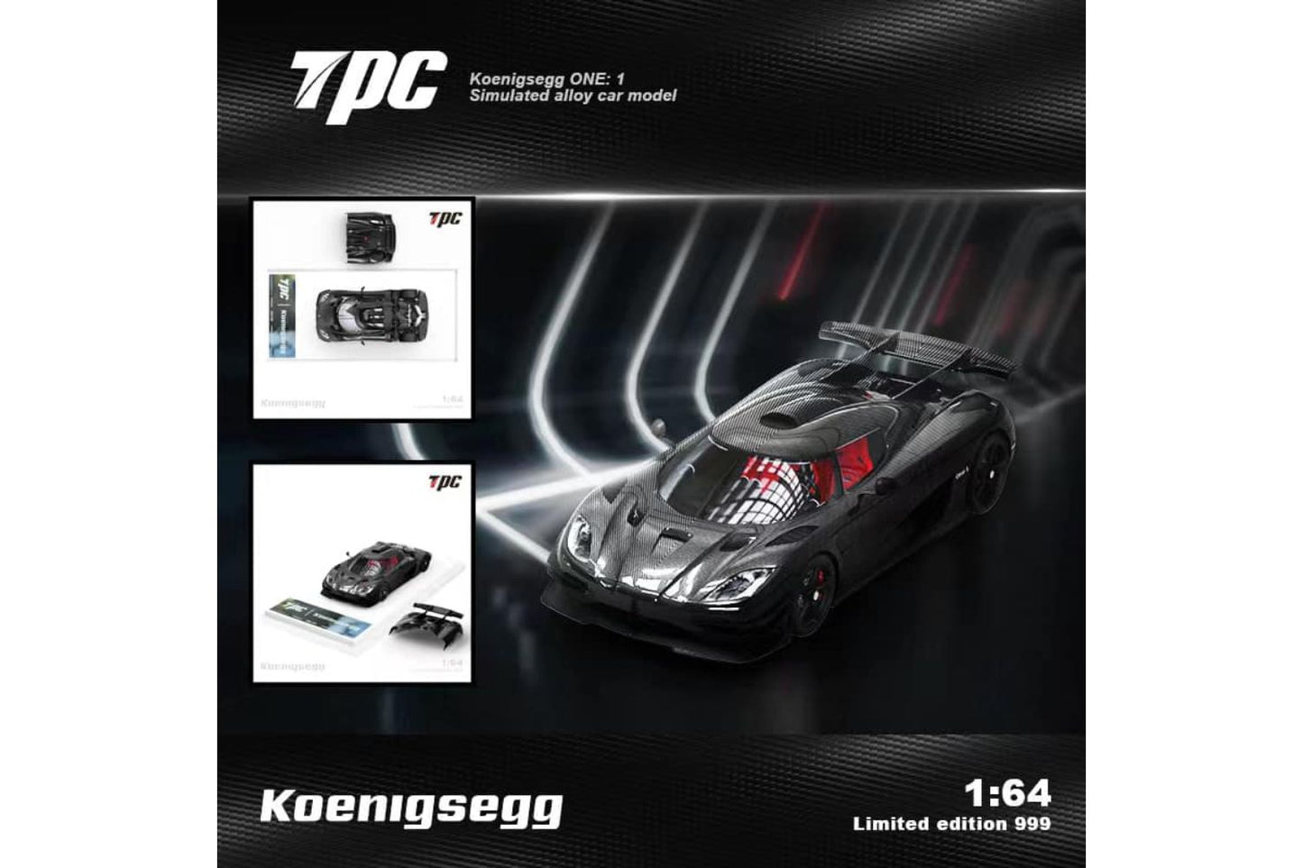 TPC 1/64 Koenigsegg ONE1 in Full Carbon Black