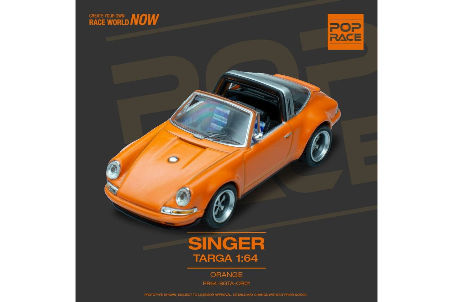 Pop Race 1/64 Singer Porsche 911 (964) Targa in Orange