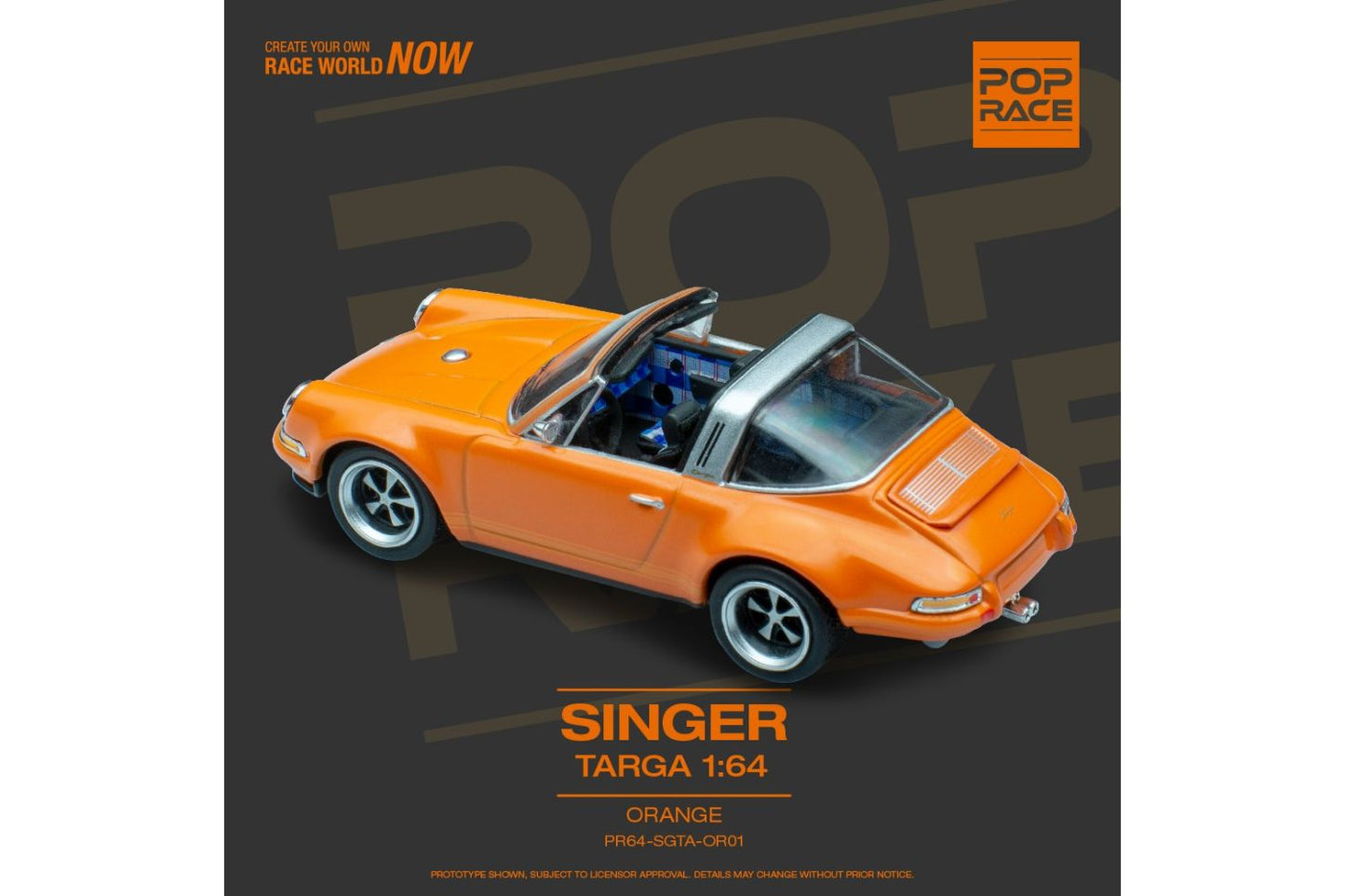 Pop Race 1/64 Singer Porsche 911 (964) Targa in Orange