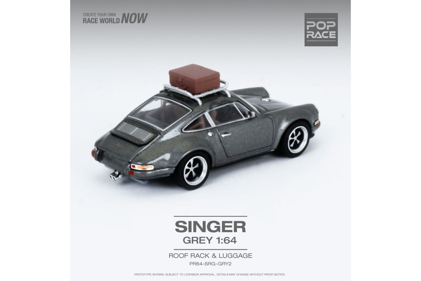 Pop Race 1/64 Singer Porsche 911 (964) in Gray with Roof Rack and Luggage