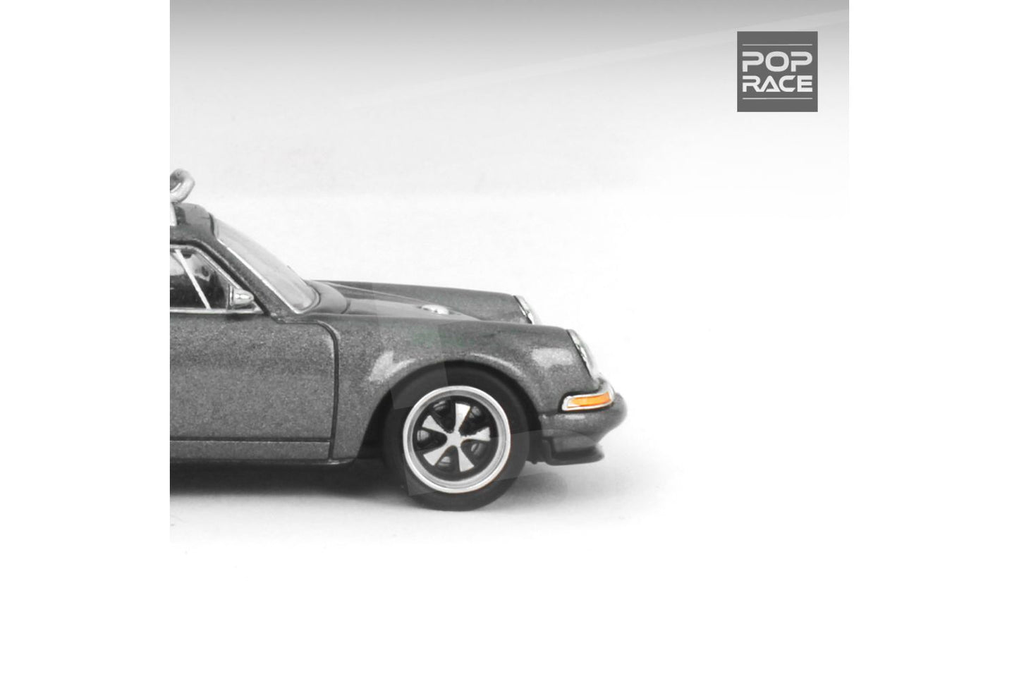 Pop Race 1/64 Singer Porsche 911 (964) in Gray with Roof Rack and Luggage