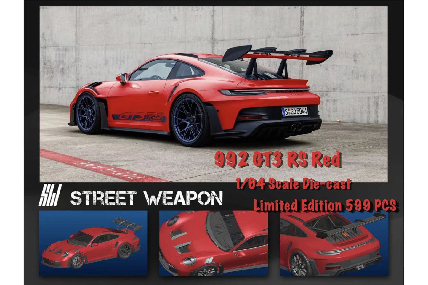 Street Weapon 1/64 Porsche 911 (992) GT3 RS in Red