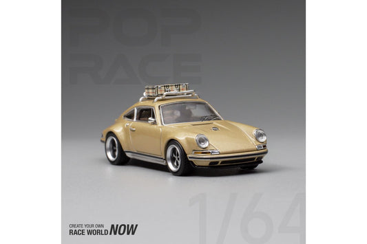 Pop Race 1/64 Singer Porsche 911 (964) in Gold with Roof Rack and Luggage