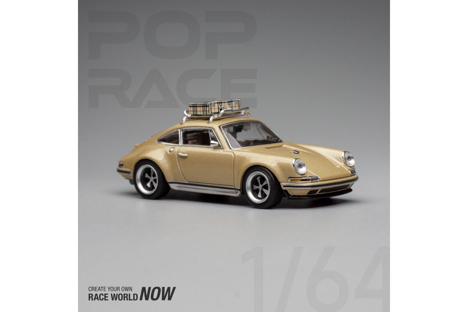Pop Race 1/64 Singer Porsche 911 (964) in Gold with Roof Rack and Luggage