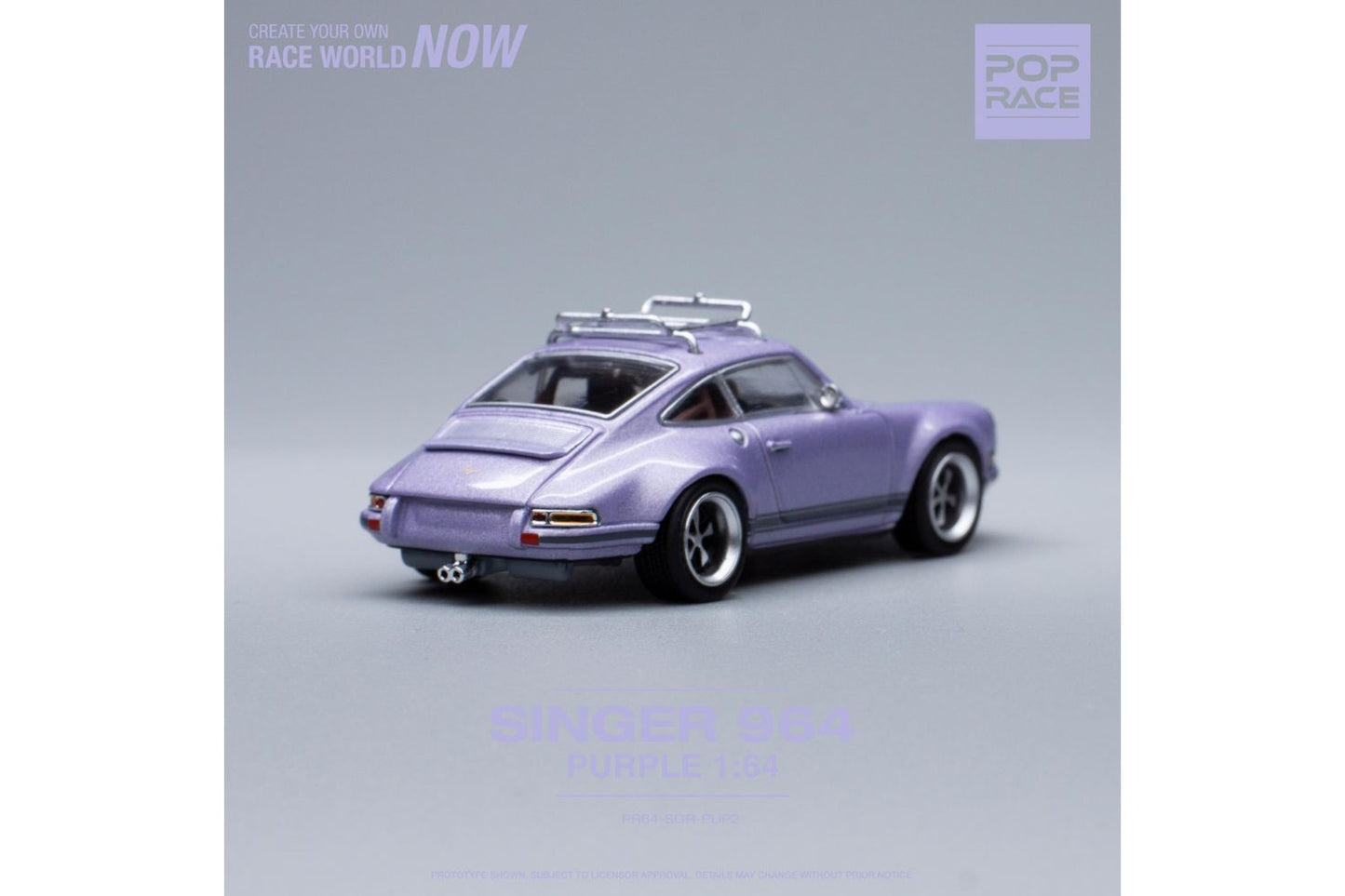 Pop Race 1/64 Singer Porsche 911 (964) in Purple with Roof Rack and Surf Boards