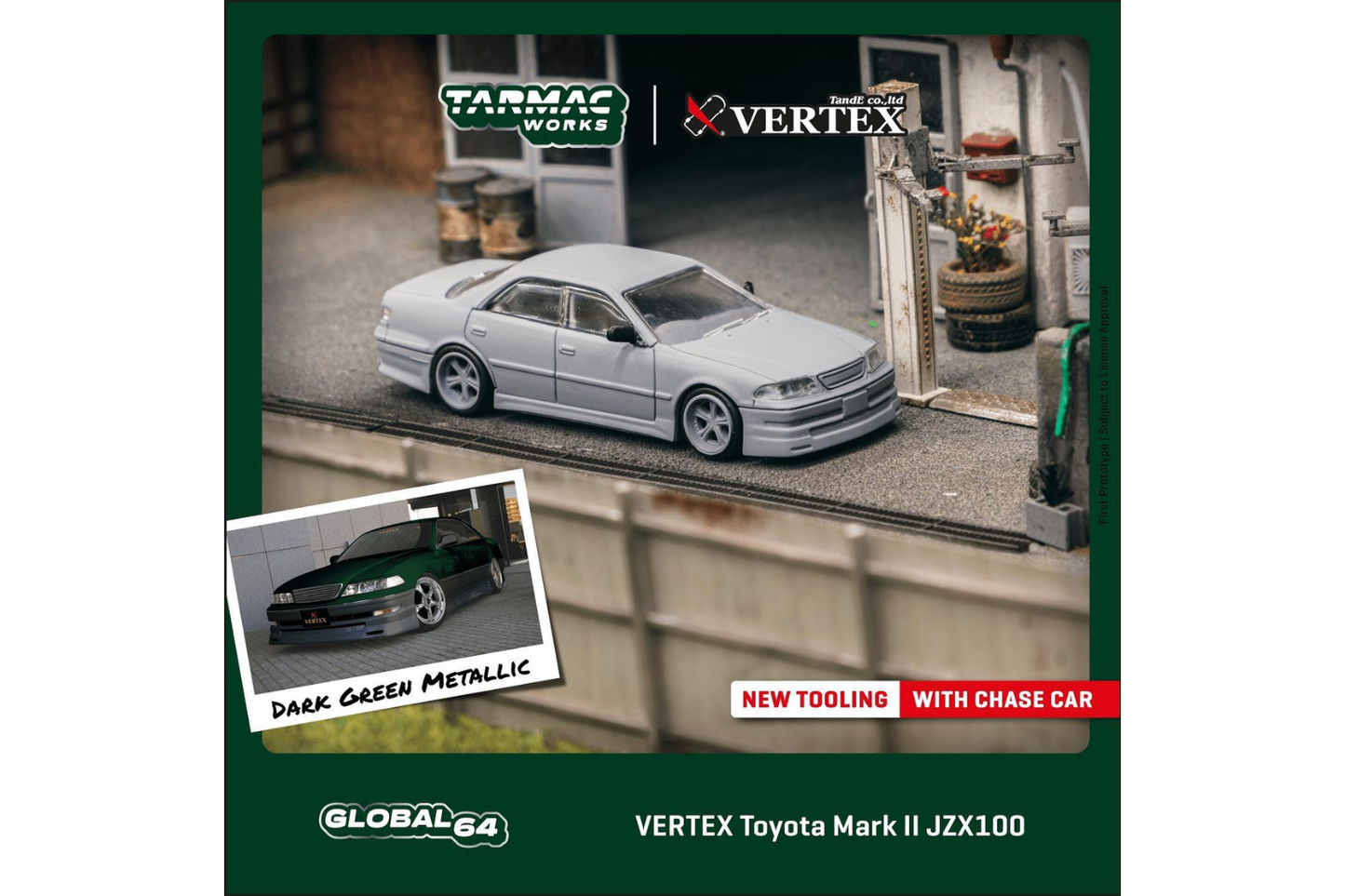Tarmac Works 1/64 Toyota Mark II JZX100 Vertex in Dark Green Metallic