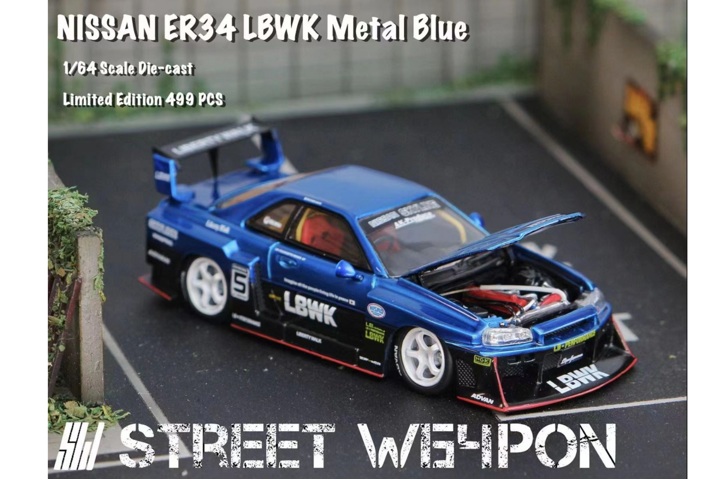Street Weapon 1/64 Liberty Walk Nissan Skyline ER34 Super Silhouette in Metallic Blue