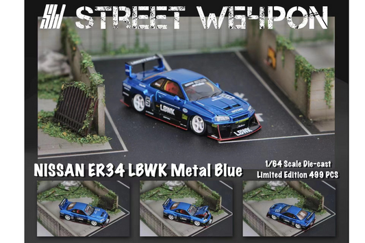 Street Weapon 1/64 Liberty Walk Nissan Skyline ER34 Super Silhouette in Metallic Blue