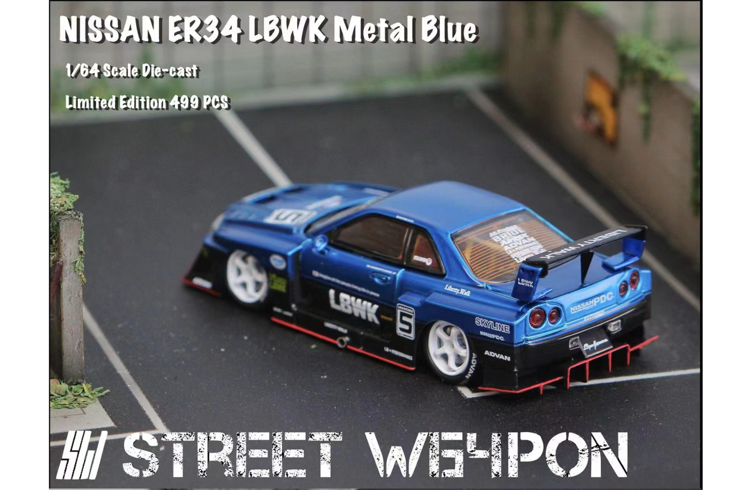 Street Weapon 1/64 Liberty Walk Nissan Skyline ER34 Super Silhouette in Metallic Blue
