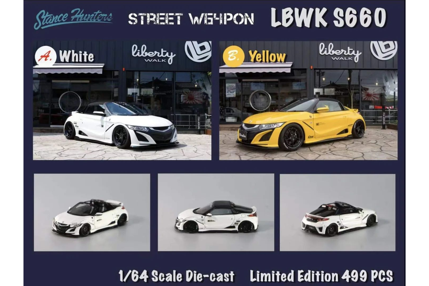 Stance Hunters x Street Weapon 1/64 Honda S660 LBWK in Yellow ...