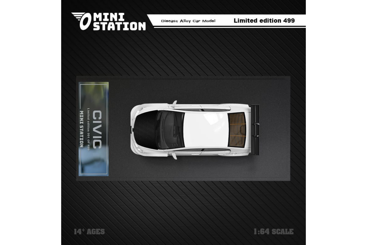 Mini Station 1/64 Honda Civic (FD2) Widebody in White with Carbon Hood