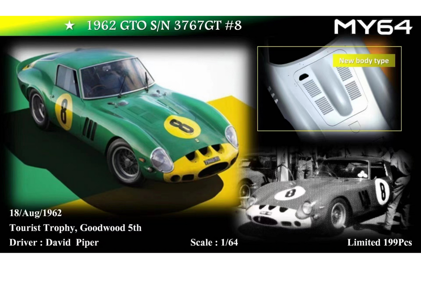 MY64 1/64 Ferrari GTO 3767GT in Green #8